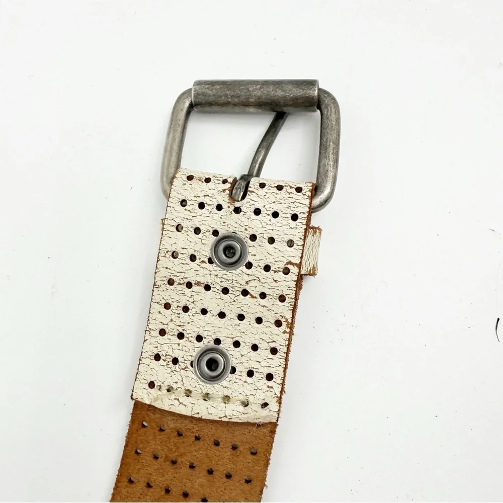 AEROPOSTALE Perforated White & Tan Leather Belt, Size Medium